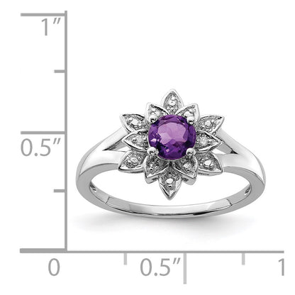 Sterling Silver Rhodium-plated Diamond u0026 Amethyst Ring