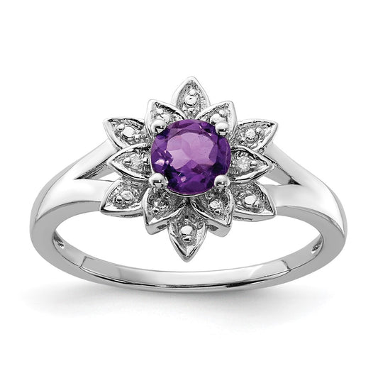 Sterling Silver Rhodium-plated Diamond u0026 Amethyst Ring