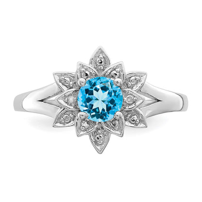 Sterling Silver Rhodium Diamond u0026 Light Blue Topaz Ring