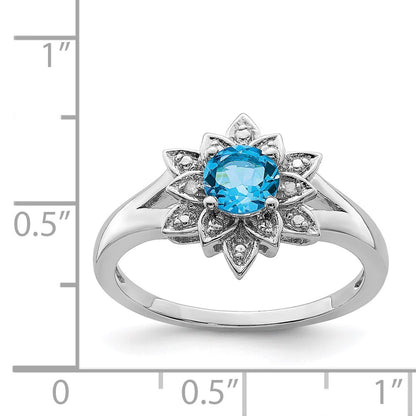 Sterling Silver Rhodium Diamond u0026 Light Blue Topaz Ring