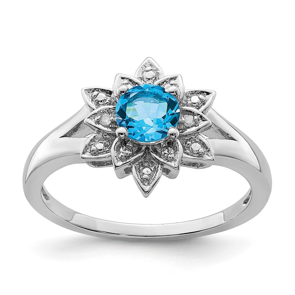 Sterling Silver Rhodium Diamond u0026 Light Blue Topaz Ring