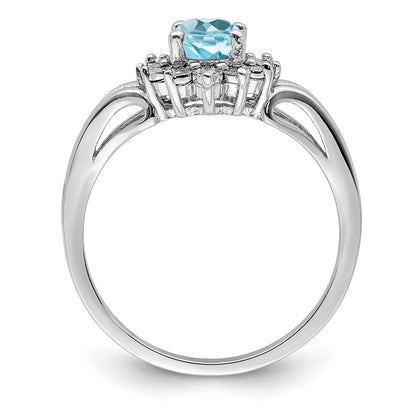 Sterling Silver Rhodium Diamond u0026 Light Blue Topaz Ring