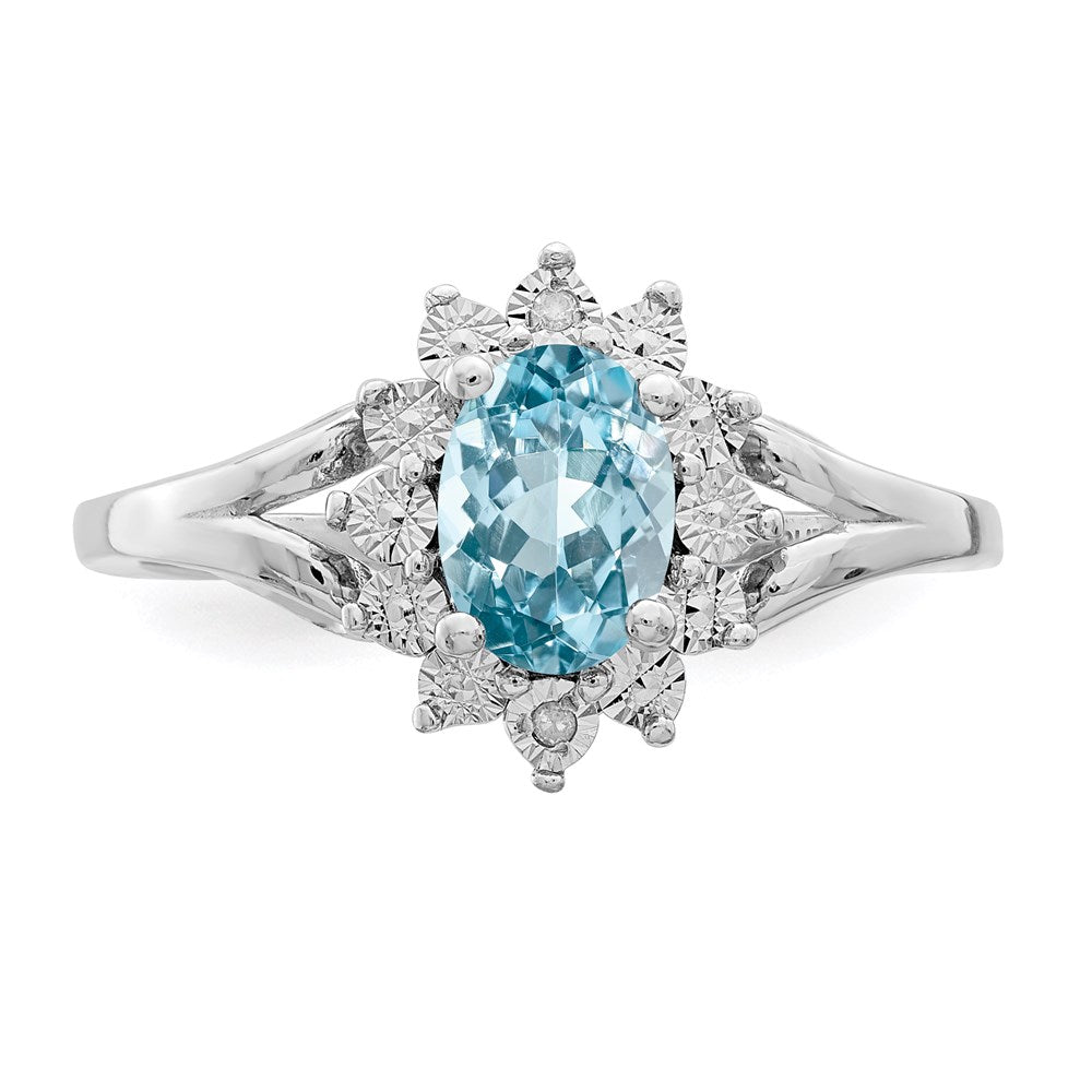 Sterling Silver Rhodium Diamond u0026 Light Blue Topaz Ring