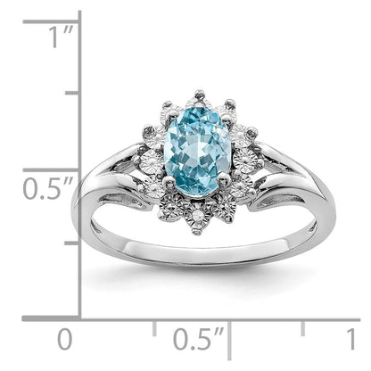 Sterling Silver Rhodium Diamond u0026 Light Blue Topaz Ring