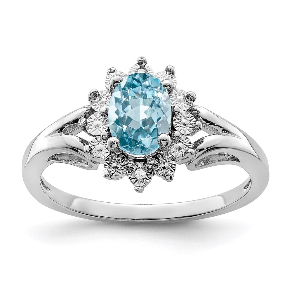 Sterling Silver Rhodium Diamond u0026 Light Blue Topaz Ring