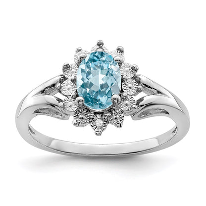 Sterling Silver Rhodium Diamond u0026 Light Blue Topaz Ring