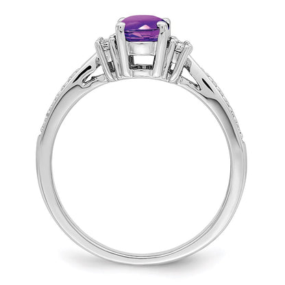 Sterling Silver Rhodium-plated Diamond u0026 Amethyst Ring
