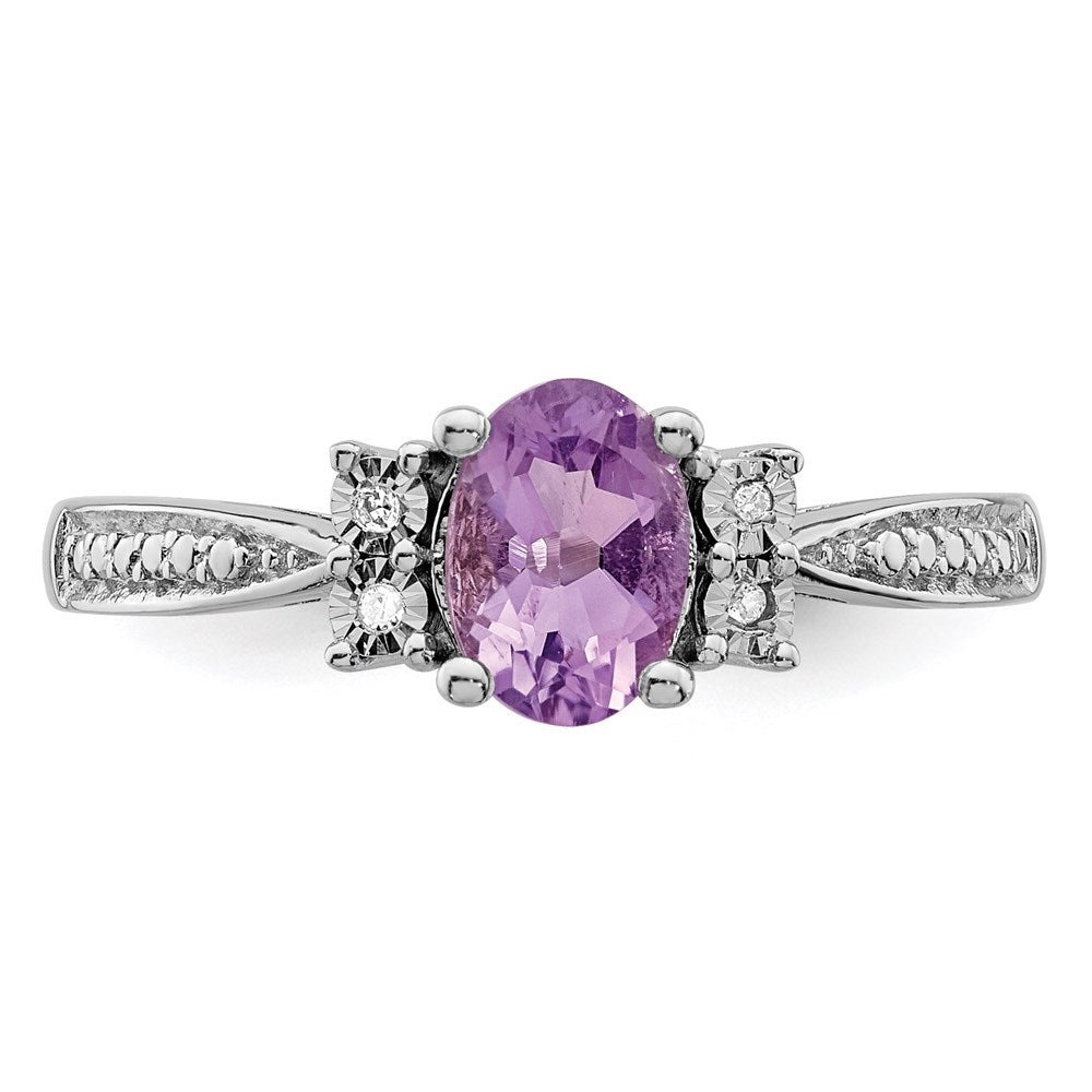 Sterling Silver Rhodium-plated Diamond u0026 Amethyst Ring