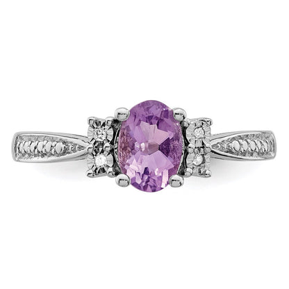 Sterling Silver Rhodium-plated Diamond u0026 Amethyst Ring