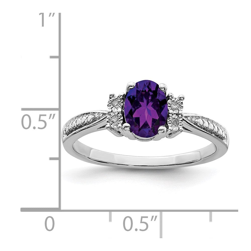 Sterling Silver Rhodium-plated Diamond u0026 Amethyst Ring