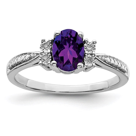 Sterling Silver Rhodium-plated Diamond u0026 Amethyst Ring