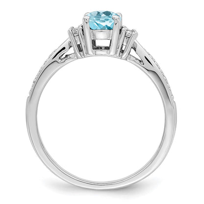 Sterling Silver Rhodium Diamond u0026 Light Blue Topaz Ring