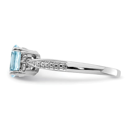 Sterling Silver Rhodium Diamond u0026 Light Blue Topaz Ring