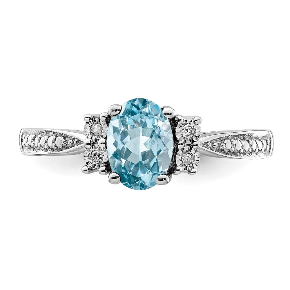 Sterling Silver Rhodium Diamond u0026 Light Blue Topaz Ring
