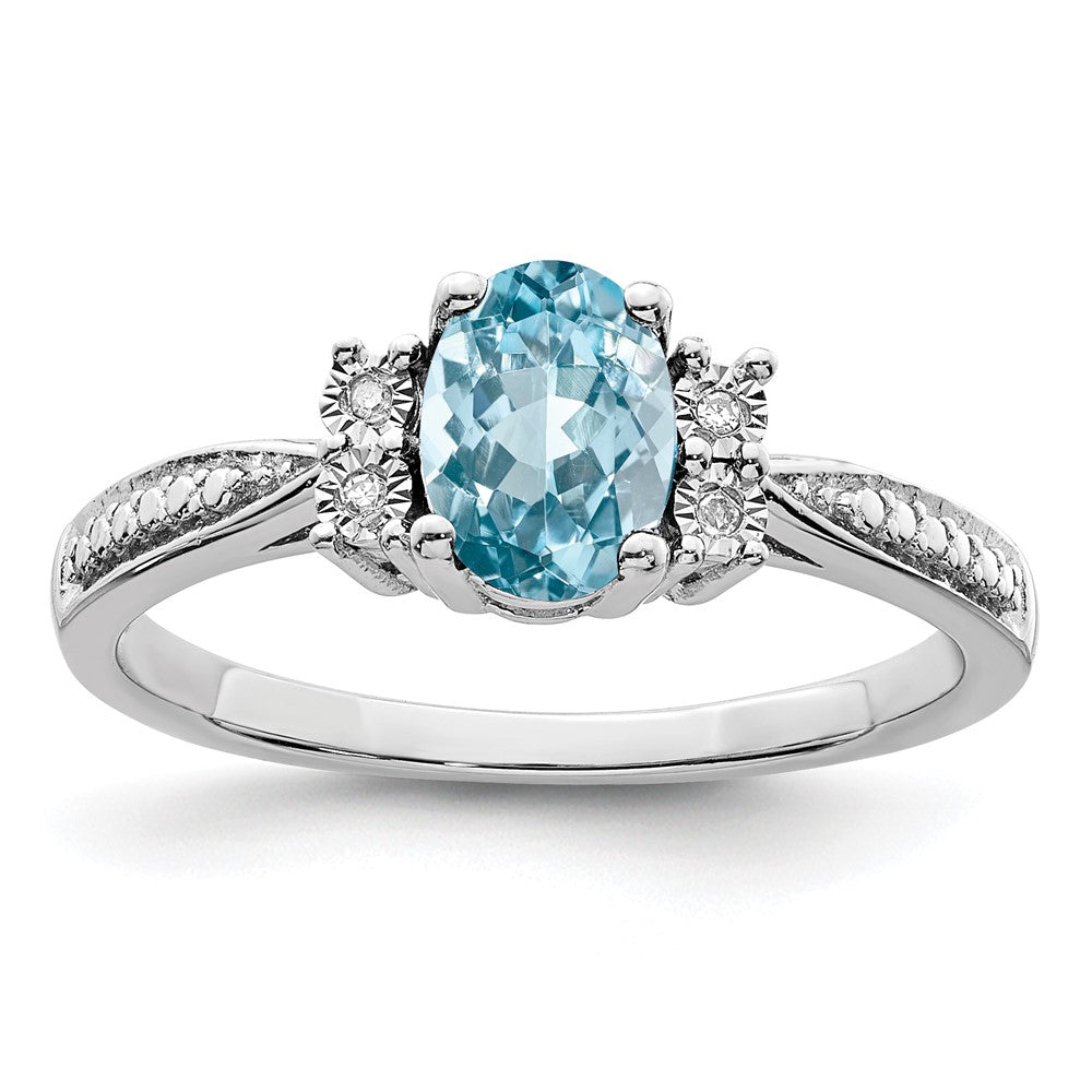Sterling Silver Rhodium Diamond u0026 Light Blue Topaz Ring