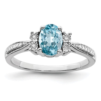 Sterling Silver Rhodium Diamond u0026 Light Blue Topaz Ring
