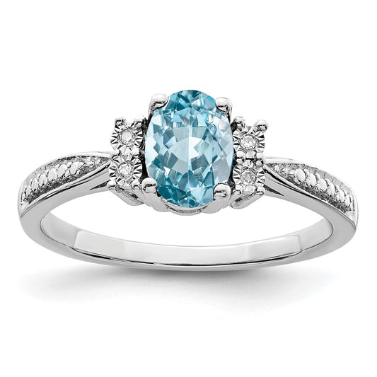 Sterling Silver Rhodium Diamond u0026 Light Blue Topaz Ring