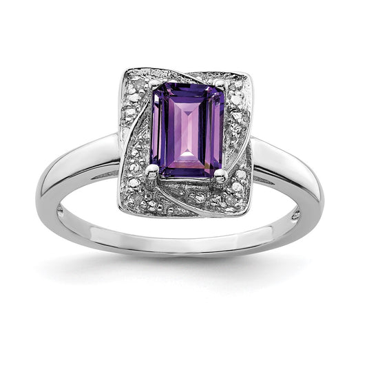 Sterling Silver Rhodium-plated Diamond u0026 Amethyst Ring