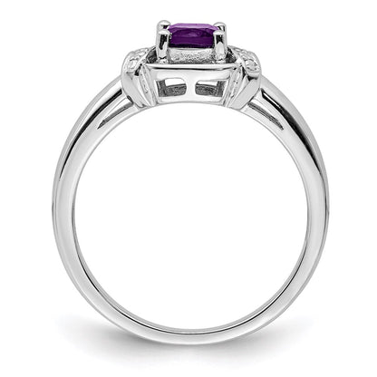 Sterling Silver Rhodium-plated Diamond u0026 Amethyst Ring