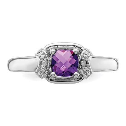 Sterling Silver Rhodium-plated Diamond u0026 Amethyst Ring