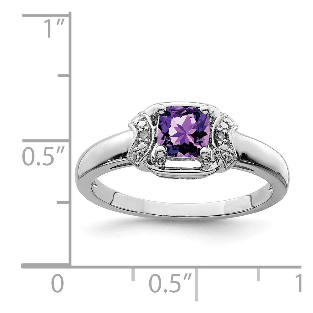 Sterling Silver Rhodium-plated Diamond u0026 Amethyst Ring