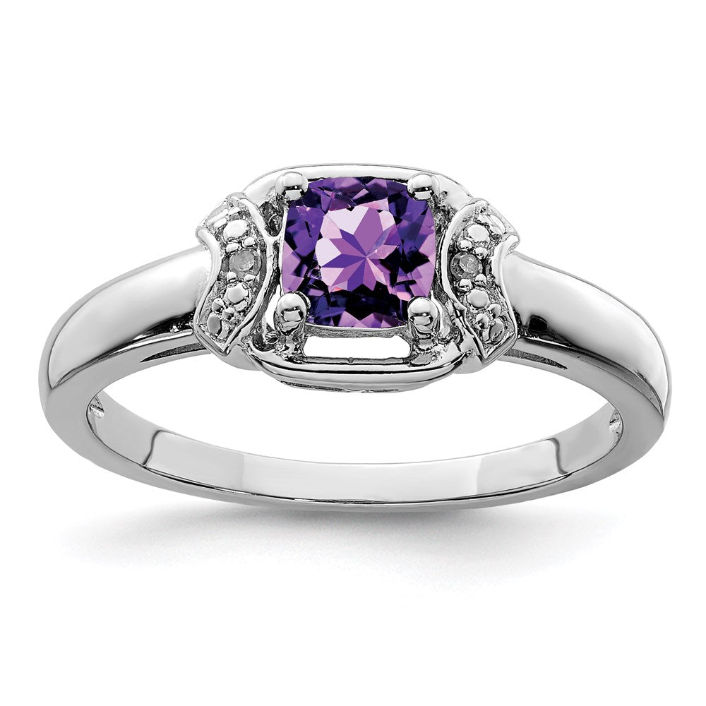 Sterling Silver Rhodium-plated Diamond u0026 Amethyst Ring