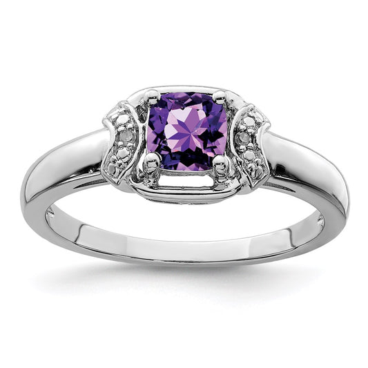 Sterling Silver Rhodium-plated Diamond u0026 Amethyst Ring