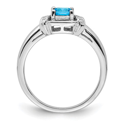 Sterling Silver Rhodium Diamond u0026 Light Blue Topaz Ring