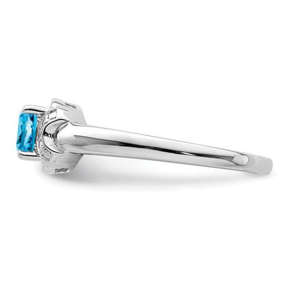 Sterling Silver Rhodium Diamond u0026 Light Blue Topaz Ring