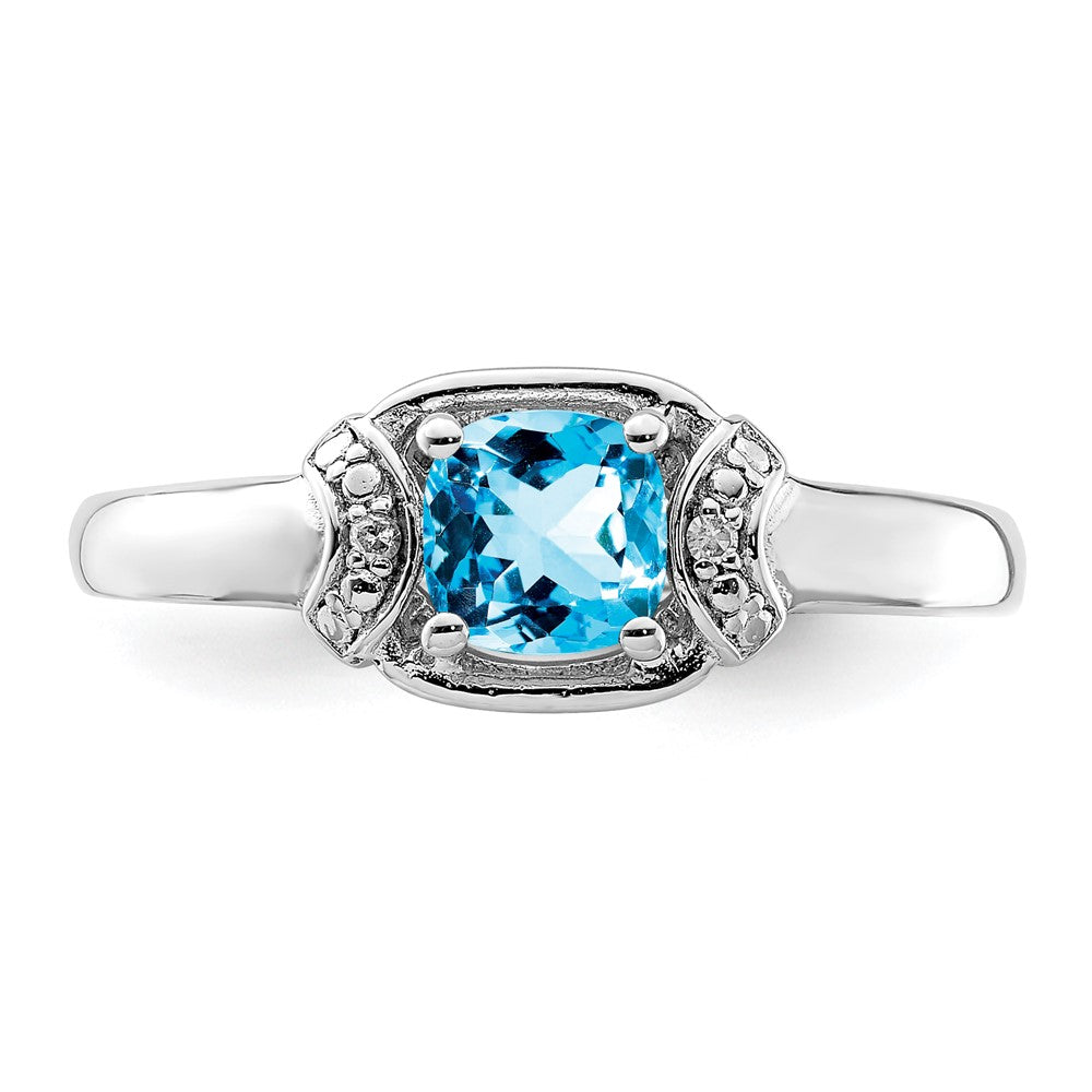 Sterling Silver Rhodium Diamond u0026 Light Blue Topaz Ring