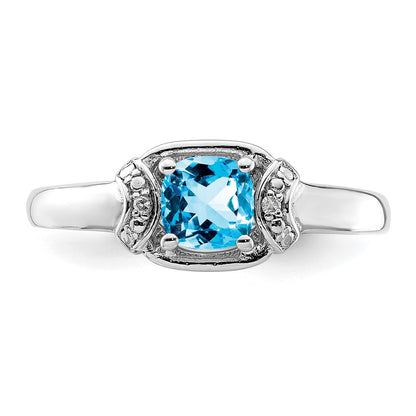 Sterling Silver Rhodium Diamond u0026 Light Blue Topaz Ring