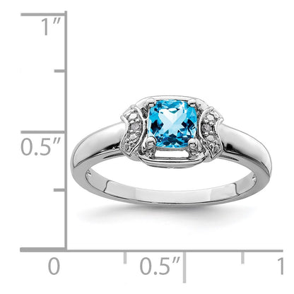 Sterling Silver Rhodium Diamond u0026 Light Blue Topaz Ring