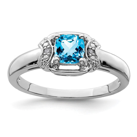 Sterling Silver Rhodium Diamond u0026 Light Blue Topaz Ring