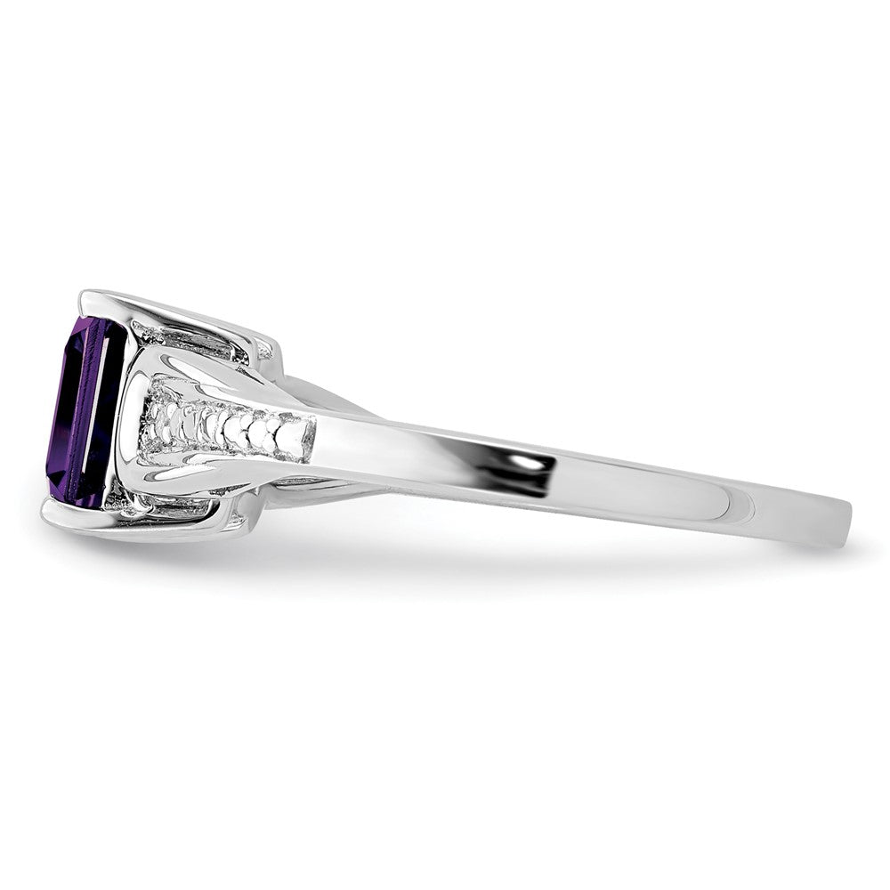 Sterling Silver Rhodium-plated Diamond u0026 Amethyst Ring