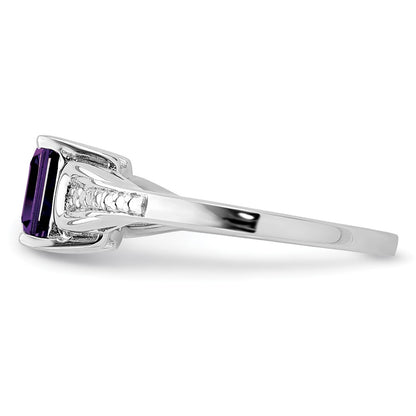 Sterling Silver Rhodium-plated Diamond u0026 Amethyst Ring