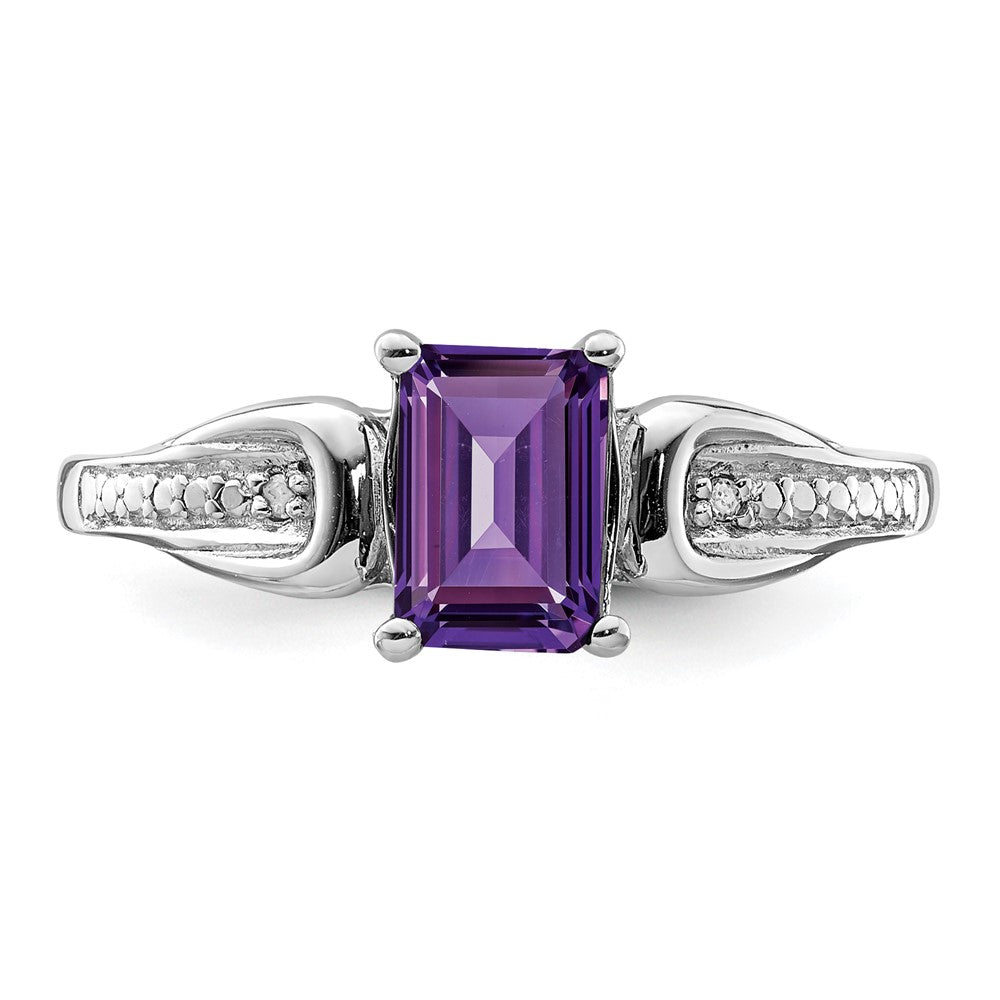 Sterling Silver Rhodium-plated Diamond u0026 Amethyst Ring