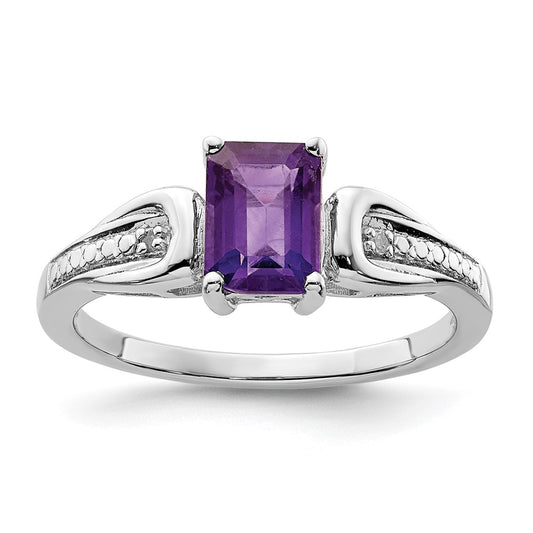 Sterling Silver Rhodium-plated Diamond u0026 Amethyst Ring