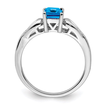 Sterling Silver Rhodium Diamond u0026 Light Blue Topaz Ring