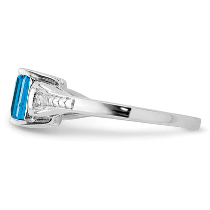 Sterling Silver Rhodium Diamond u0026 Light Blue Topaz Ring