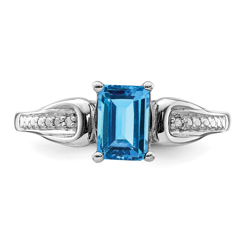 Sterling Silver Rhodium Diamond u0026 Light Blue Topaz Ring