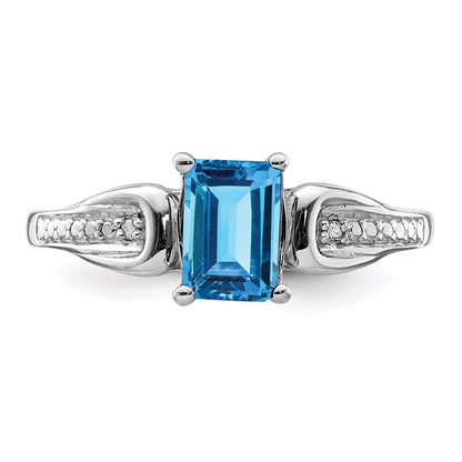 Sterling Silver Rhodium Diamond u0026 Light Blue Topaz Ring