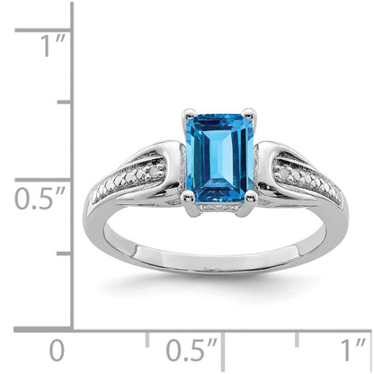 Sterling Silver Rhodium Diamond u0026 Light Blue Topaz Ring