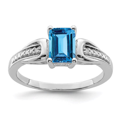 Sterling Silver Rhodium Diamond u0026 Light Blue Topaz Ring