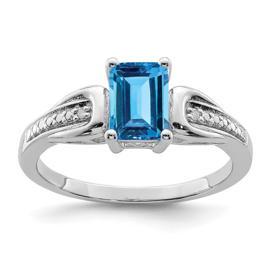 Sterling Silver Rhodium Diamond u0026 Light Blue Topaz Ring