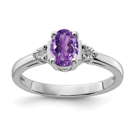 Sterling Silver Rhodium-plated Diamond u0026 Amethyst Ring