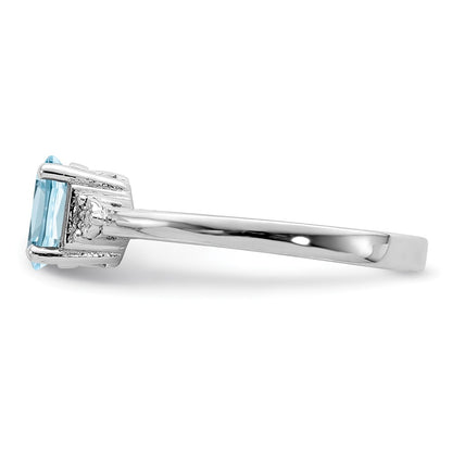 Sterling Silver Rhodium Diamond u0026 Light Blue Topaz Ring