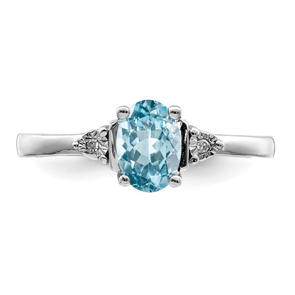 Sterling Silver Rhodium Diamond u0026 Light Blue Topaz Ring