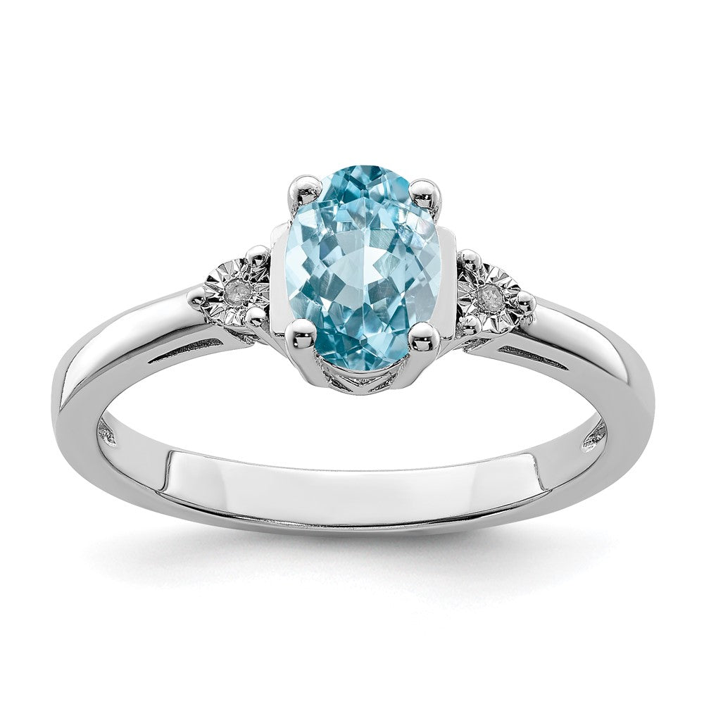 Sterling Silver Rhodium Diamond u0026 Light Blue Topaz Ring