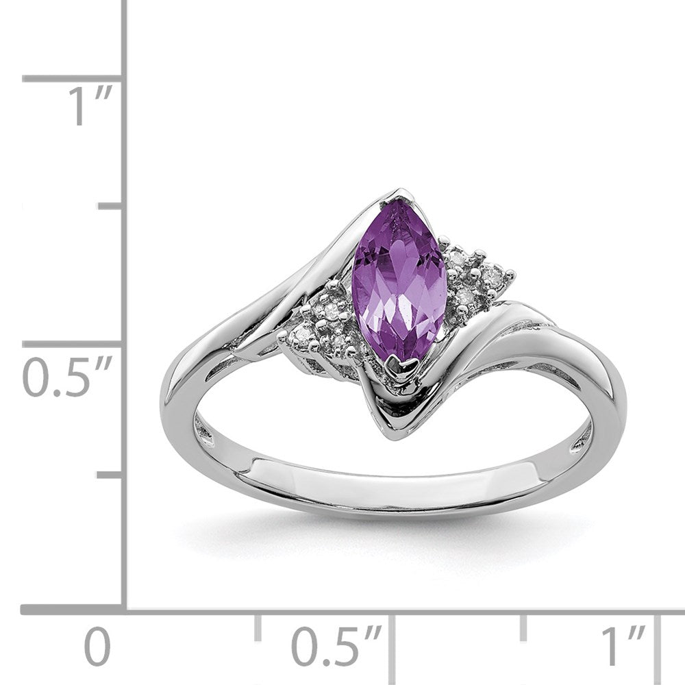 Sterling Silver Rhodium-plated Diamond u0026 Amethyst Ring