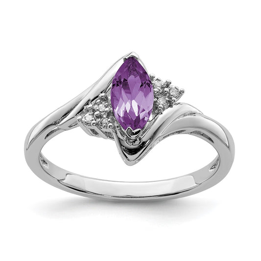 Sterling Silver Rhodium-plated Diamond u0026 Amethyst Ring